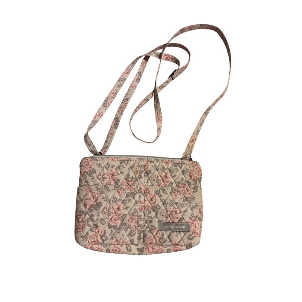Bella Taylor Quilted Floral Crossbody Organizer Purse Wallet Bag